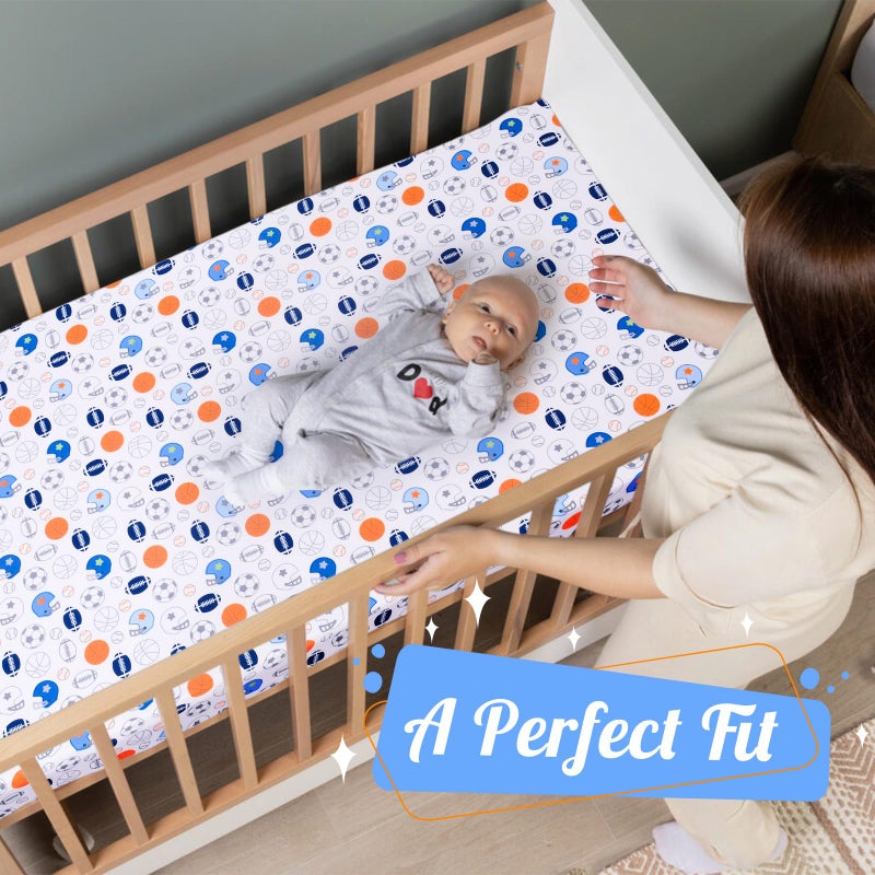 UOMNY Crib Sheet - 1 Pack Sports Theme Nursery Bedding Sheet - Footballs Printed Standard Size Infant Bed Sheet Basketball Baby Boy Bed Linens for Crib by UOMNY - Image 4